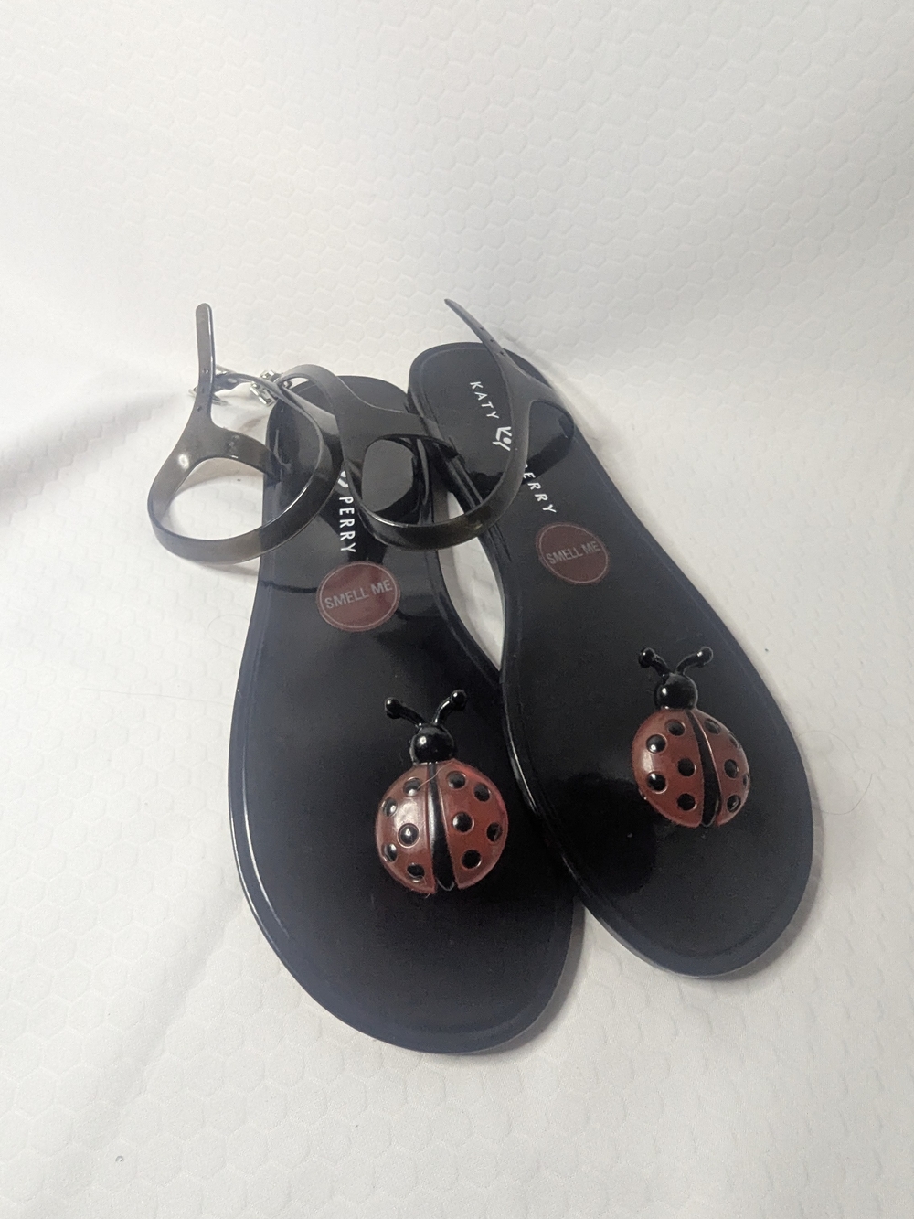 Katy Perry Black Jelly Sandals with Ladybug Accent